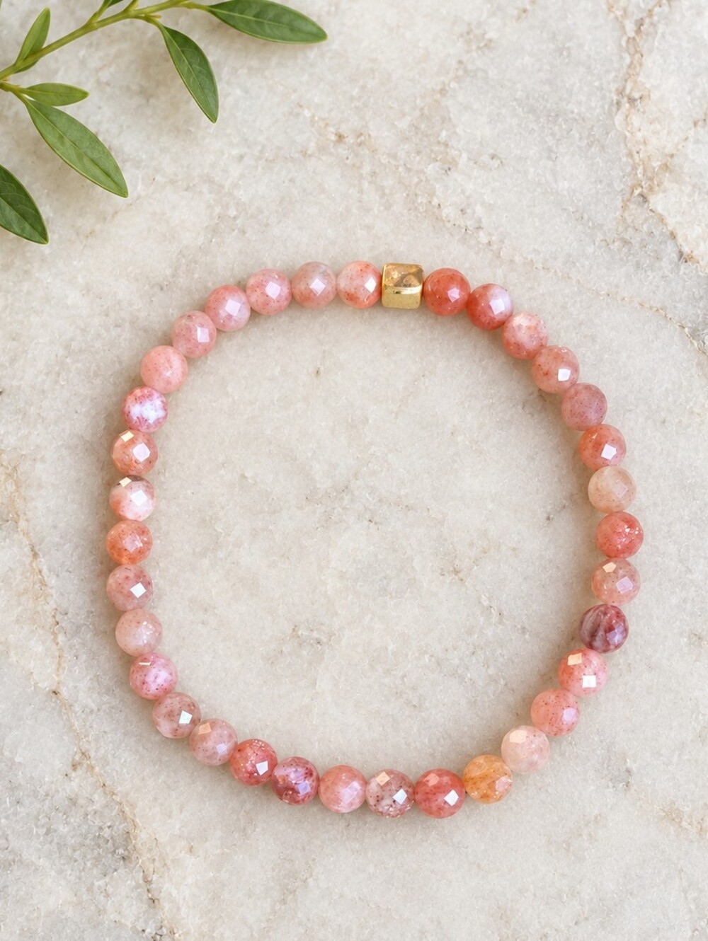 Sunstone Beaded Stretch Bracelet | Handmade